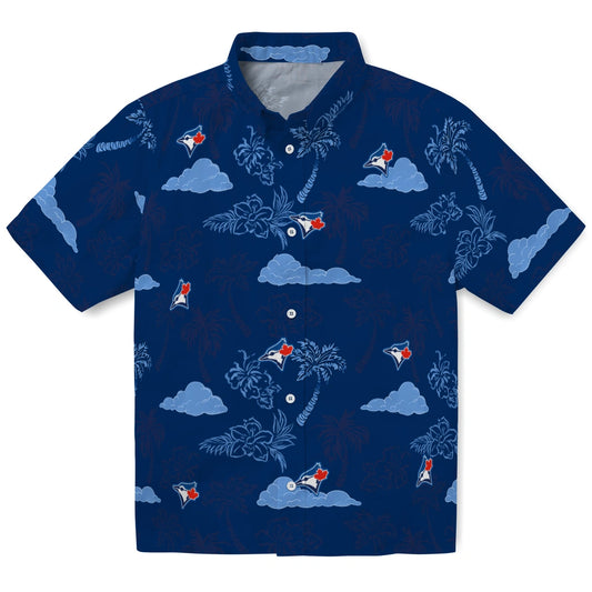Toronto Blue Jays Hawaiian Shirt - Palm And Clouds | Moonbestprint