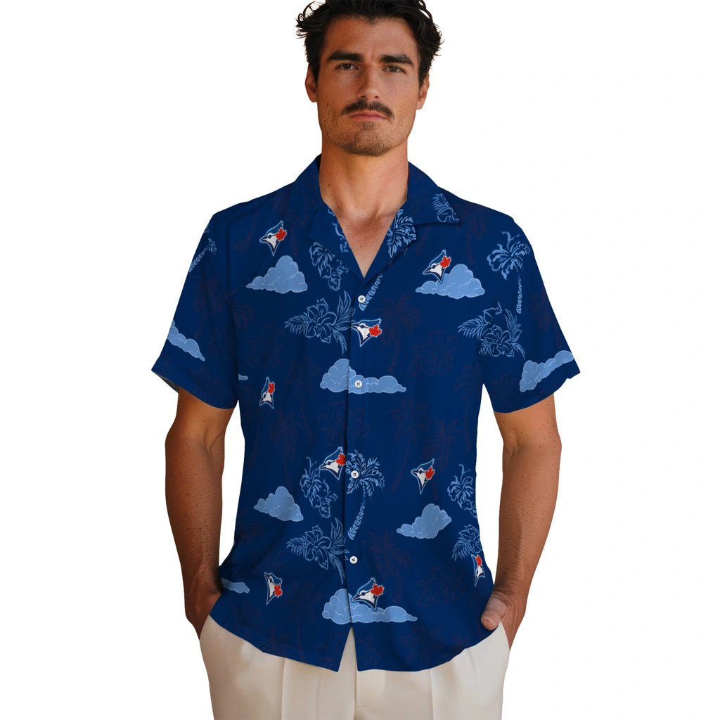 Toronto Blue Jays Hawaiian Shirt - Palm And Clouds | Moonbestprint
