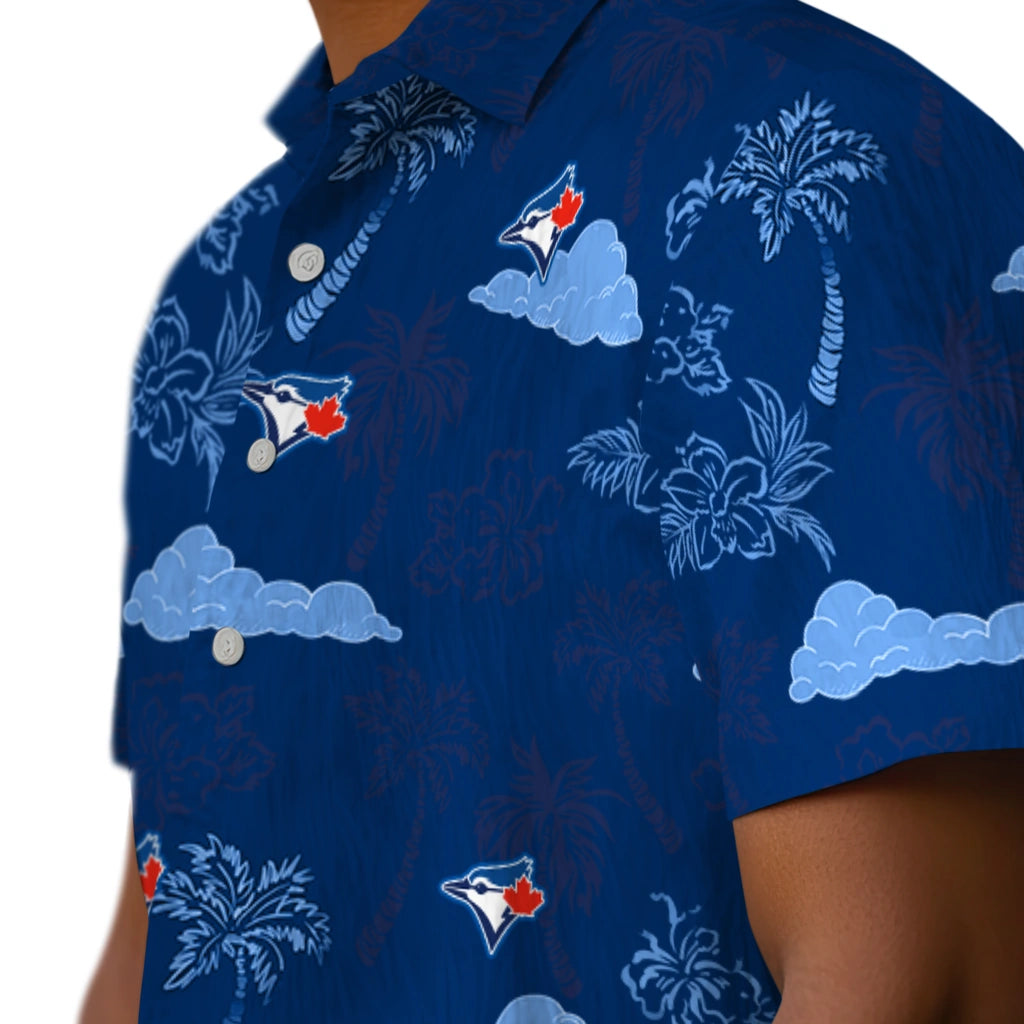 Toronto Blue Jays Hawaiian Shirt - Palm And Clouds | Moonbestprint