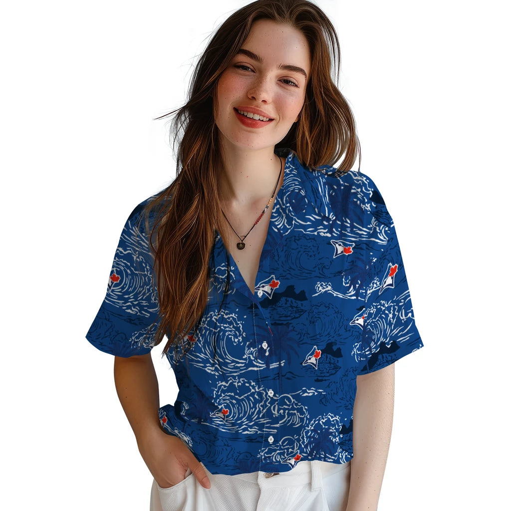 Toronto Blue Jays Hawaiian Shirt - Wave Palm | Moonbestprint