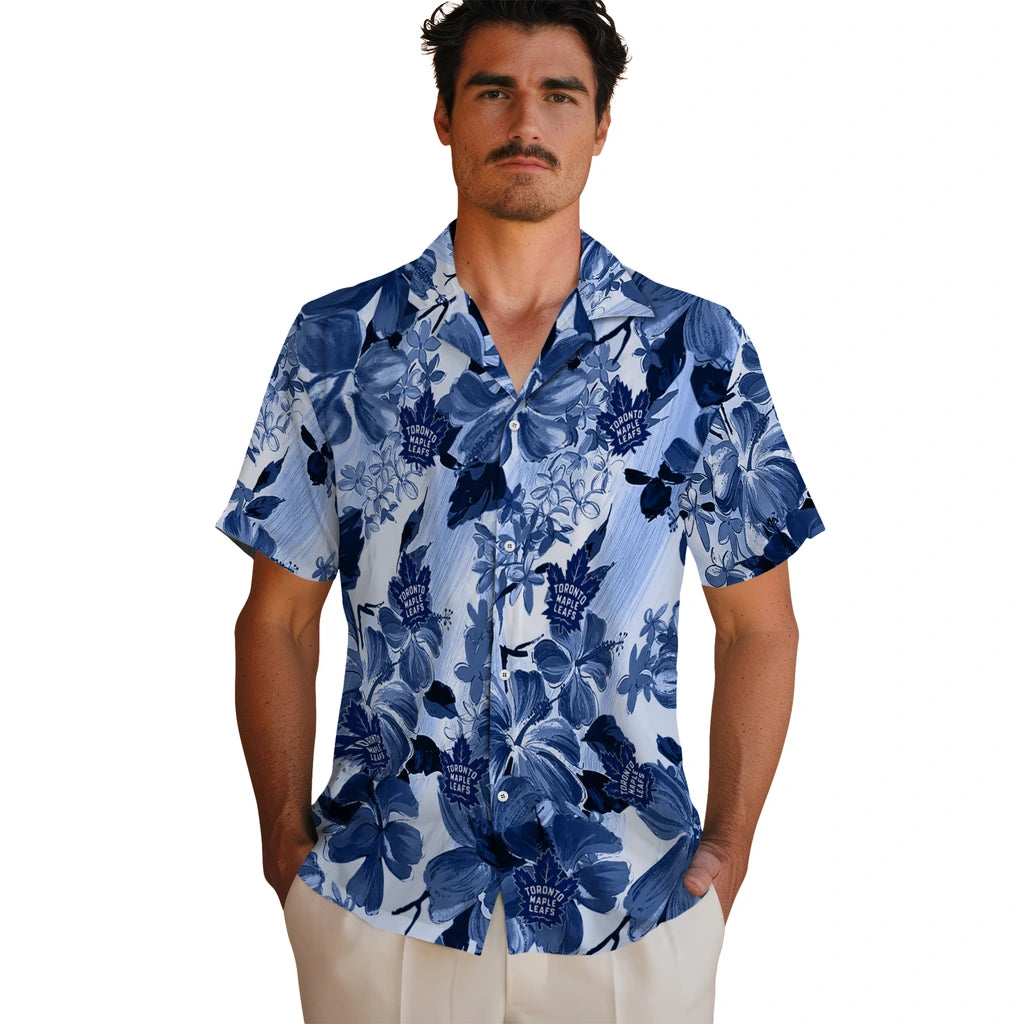 Toronto Maple Leafs Hawaiian Shirt - Hibiscus Arrangement | Moonbestprint