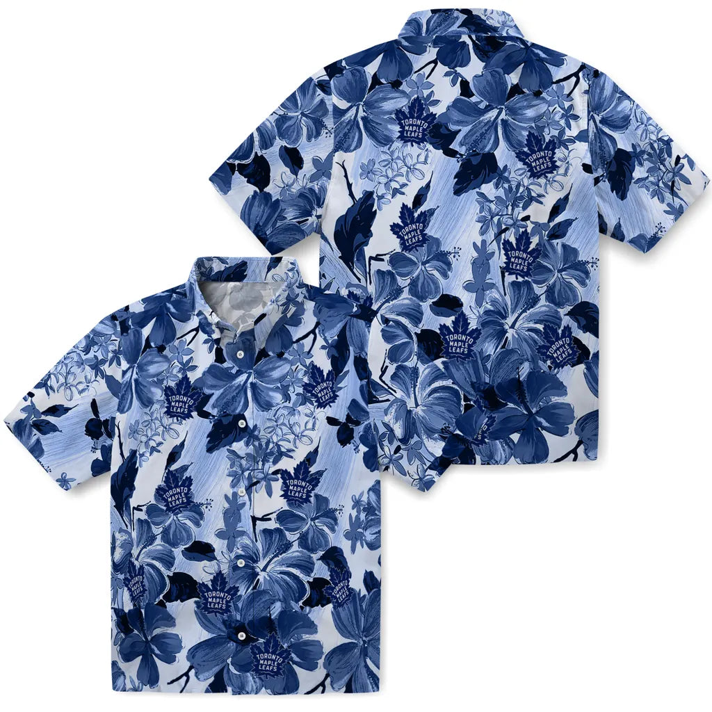 Toronto Maple Leafs Hawaiian Shirt - Hibiscus Arrangement | Moonbestprint