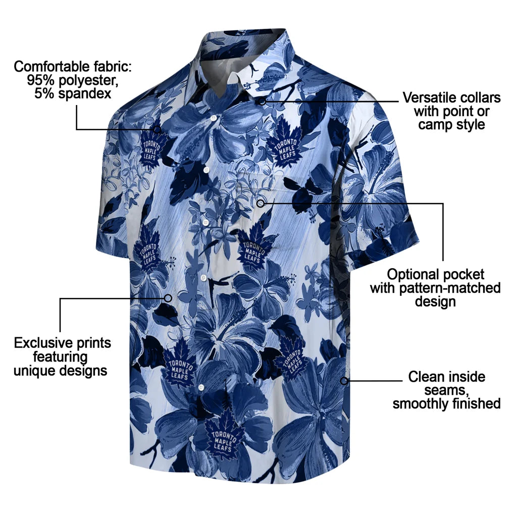 Toronto Maple Leafs Hawaiian Shirt - Hibiscus Arrangement | Moonbestprint