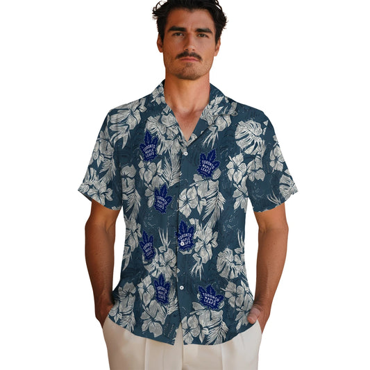 Toronto Maple Leafs Hawaiian Shirt - Hibiscus Flowers | Moonbestprint