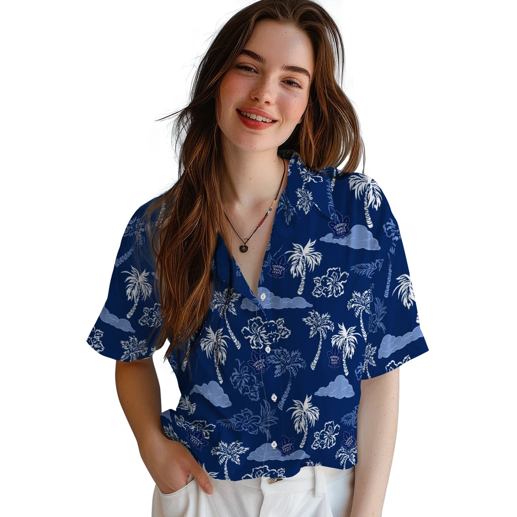 Toronto Maple Leafs Hawaiian Shirt - Palm And Clouds | Moonbestprint