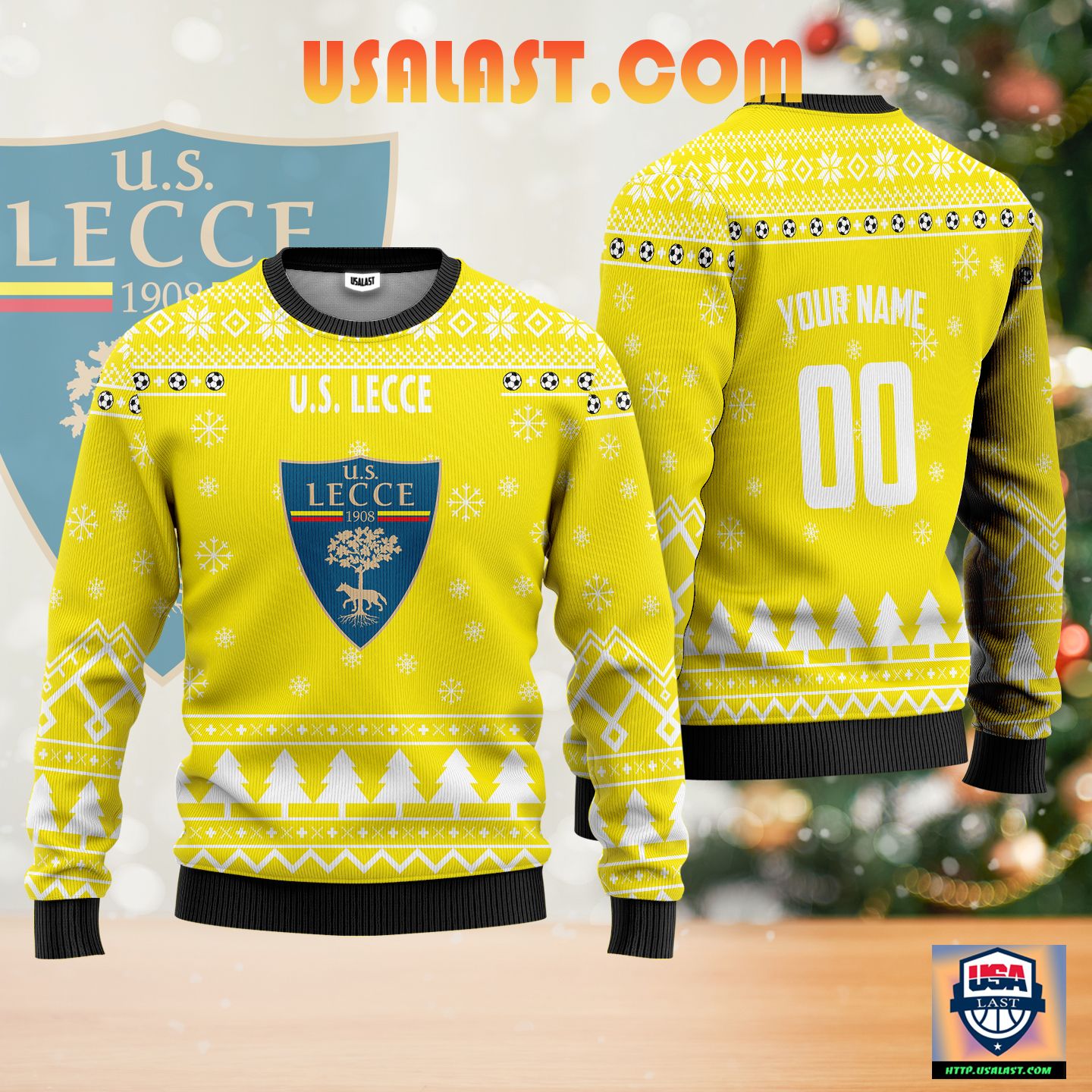 U.S. Lecce Personalized Ugly Christmas Sweater Yellow Version ? Usalast