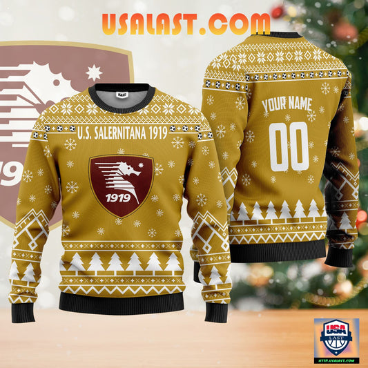 U.S. Salernitana 1919 Personalized Ugly Christmas Sweater Gold Version ? Usalast