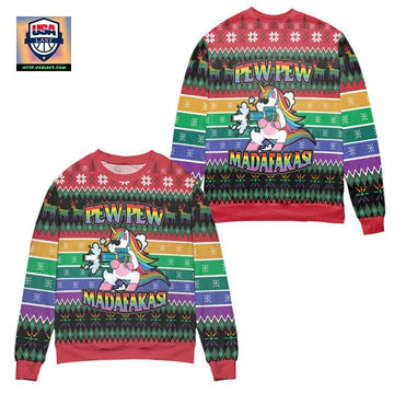 Unicorn Pew Pew Madafakas Ugly Christmas Sweater ? Usalast
