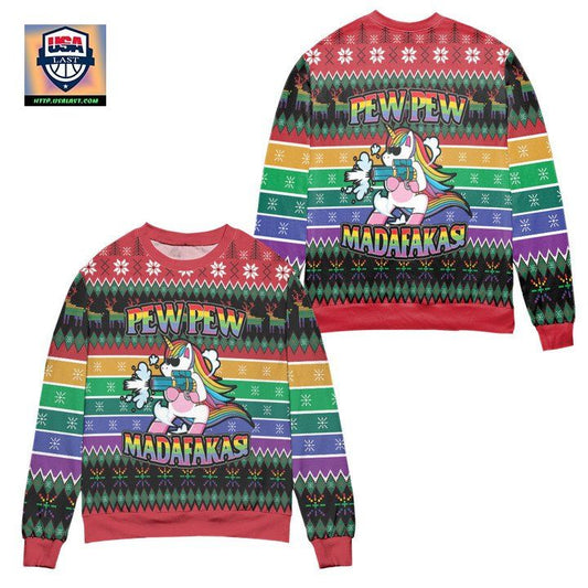 Unicorn Pew Pew Madafakas Ugly Christmas Sweater ? Usalast