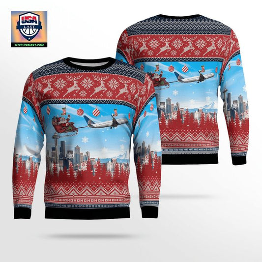 United Airlines Boeing 737-824 With Santa Over Seattle Christmas AOP Sweater ? Usalast