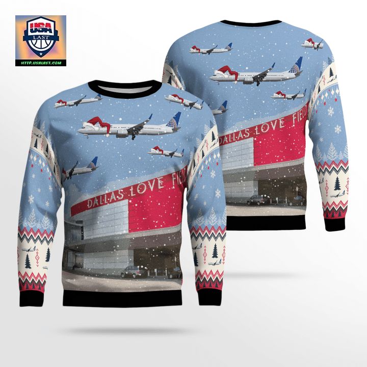 United Airlines Boeing 737-900 over Dallas Love Field Christmas AOP Sweater ? Usalast