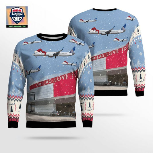 United Airlines Boeing 737-900 over Dallas Love Field Christmas AOP Sweater ? Usalast