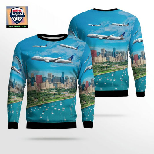United Airlines Boeing 787-9 Dreamliner Merry Christmas 2021 Over Chicago Christmas Sweater 3D ? Usalast