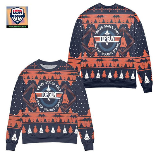 United States Navy Top Gun Pine Tree Pattern Ugly Christmas Sweater ? Orange Navy ? Usalast
