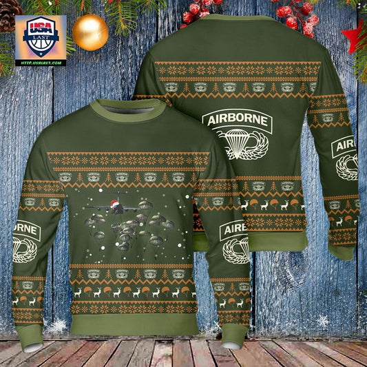 US Army Paratroopers With The 82nd Airborne Division Parachute Christmas Sweater 3D ? Usalast