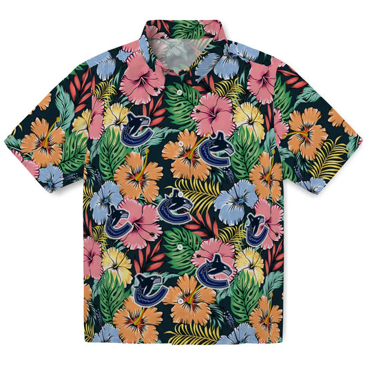 Vancouver Canucks Hawaiian Shirt - Brilliant Hibiscus Garden | Moonbestprint
