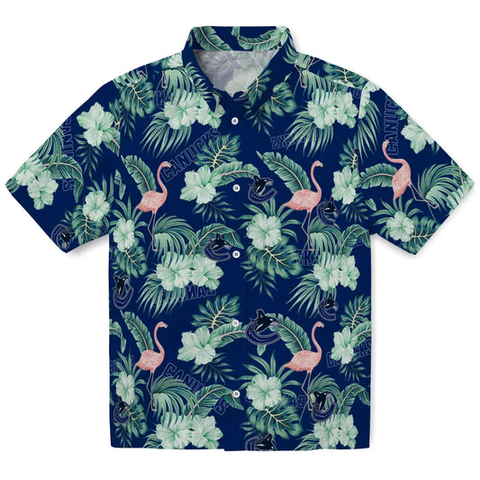 Vancouver Canucks Hawaiian Shirt - Flamingo and Hibiscus | Moonbestprint