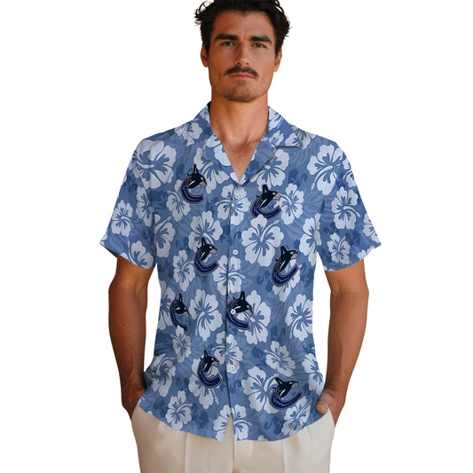 Vancouver Canucks Hawaiian Shirt - Hibiscus Cluster | Moonbestprint