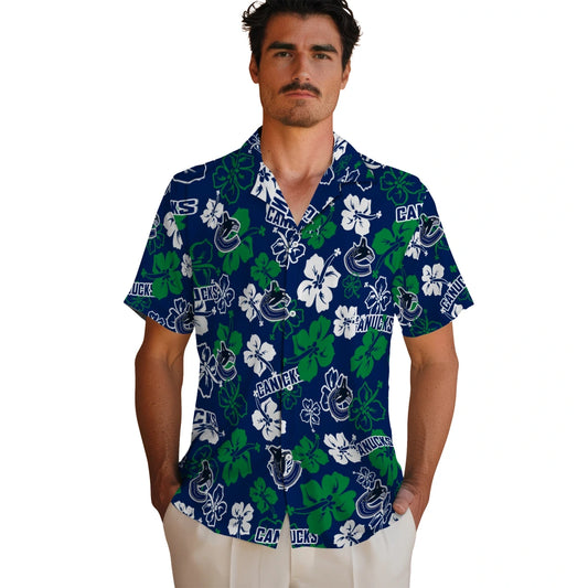 Vancouver Canucks Hawaiian Shirt - Hibiscus Flower Design | Moonbestprint