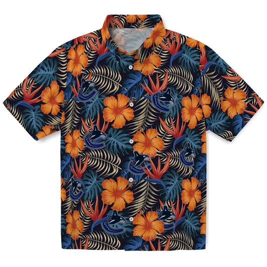 Vancouver Canucks Hawaiian Shirt - Hibiscus Foliage | Moonbestprint