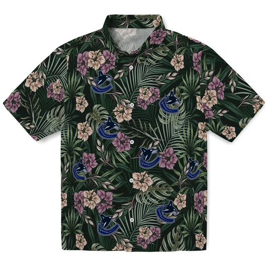 Vancouver Canucks Hawaiian Shirt - Hibiscus Leaves Pattern | Moonbestprint