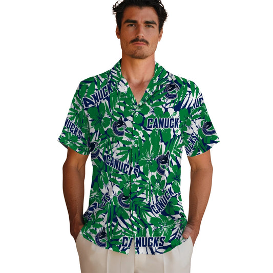 Vancouver Canucks Hawaiian Shirt - Hibiscus Overlay | Moonbestprint
