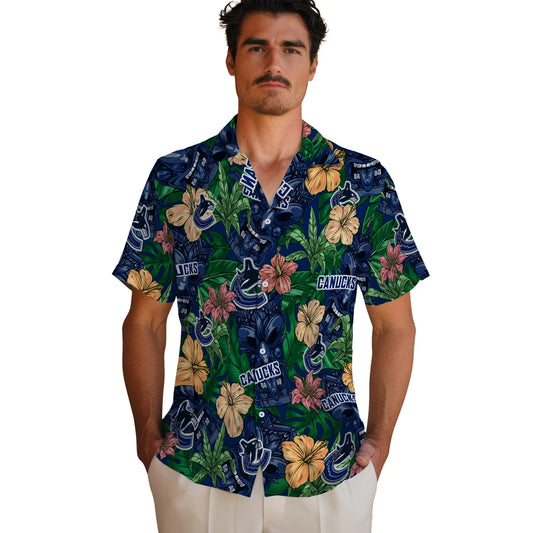 Vancouver Canucks Hawaiian Shirt - Hibiscus Tiki Jungle | Moonbestprint