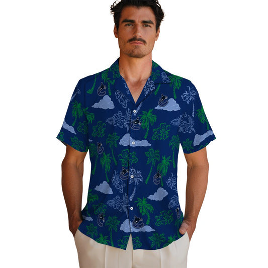 Vancouver Canucks Hawaiian Shirt - Palm And Clouds | Moonbestprint