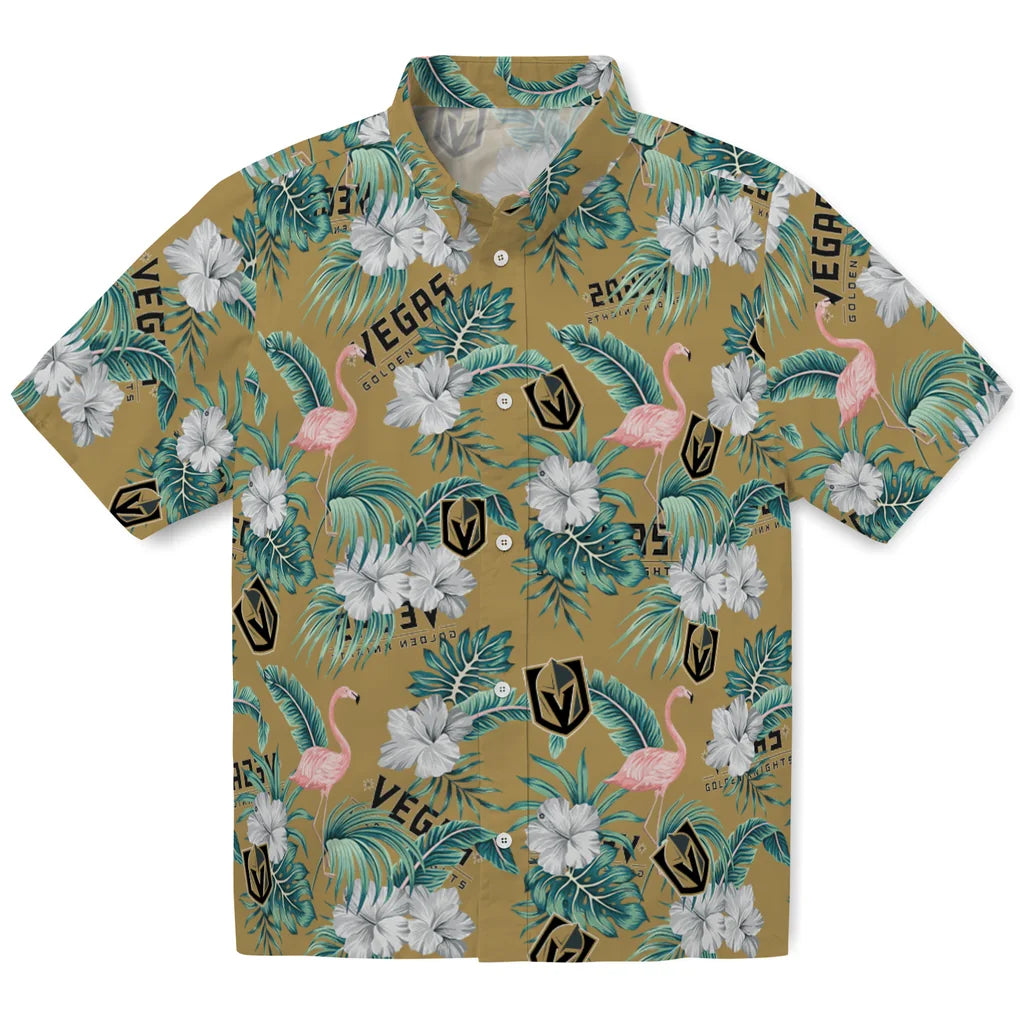 Vegas Golden Knights Hawaiian Shirt - Flamingo and Hibiscus | Moonbestprint