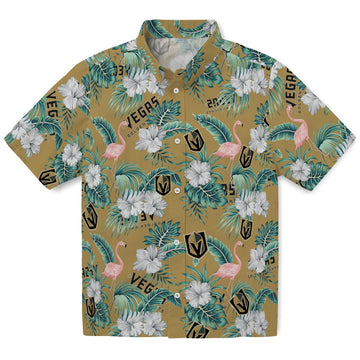 Vegas Golden Knights Hawaiian Shirt - Flamingo and Hibiscus | Moonbestprint