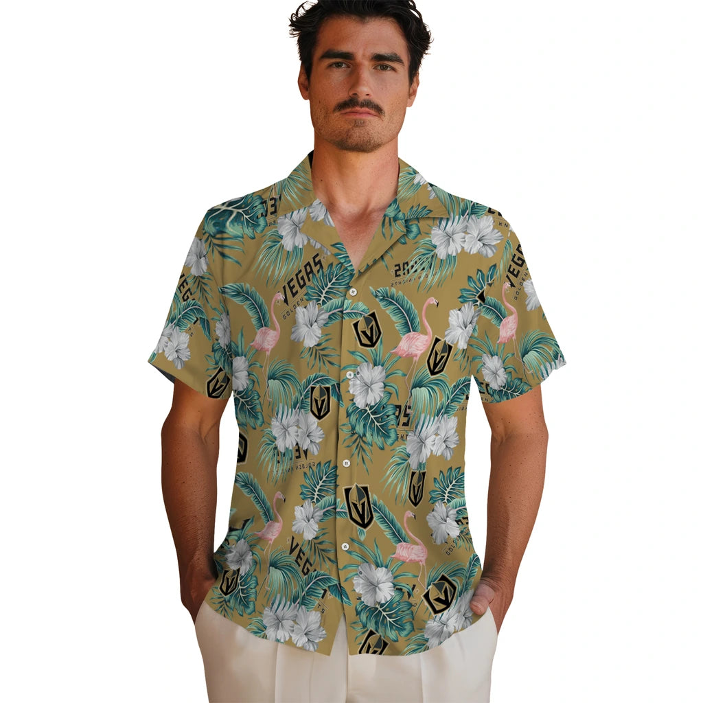 Vegas Golden Knights Hawaiian Shirt - Flamingo and Hibiscus | Moonbestprint