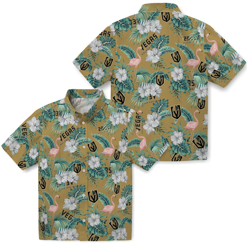 Vegas Golden Knights Hawaiian Shirt - Flamingo and Hibiscus | Moonbestprint