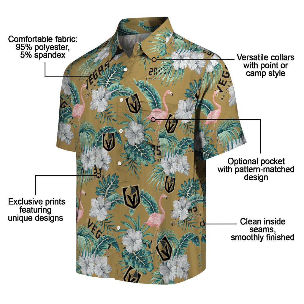 Vegas Golden Knights Hawaiian Shirt - Flamingo and Hibiscus | Moonbestprint