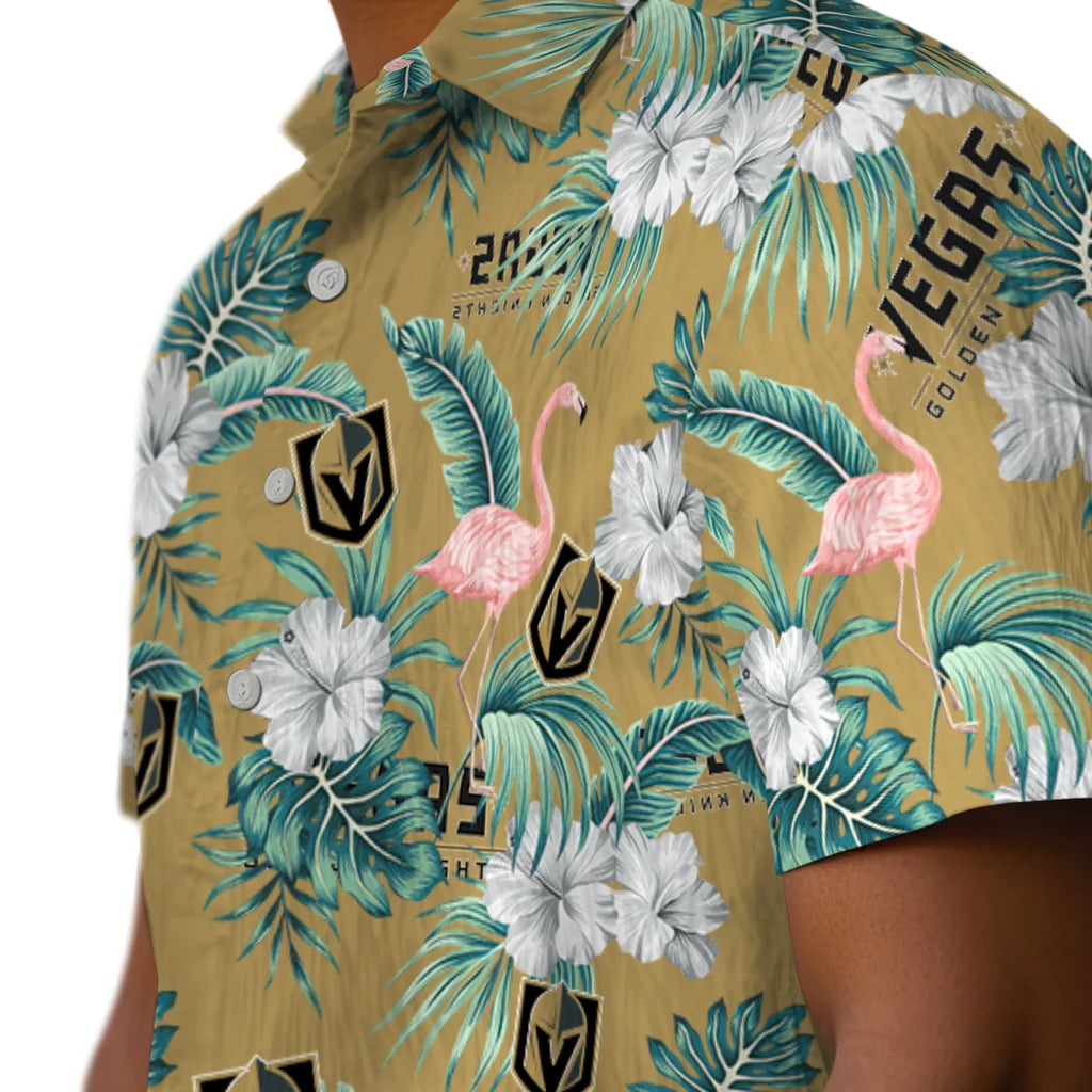 Vegas Golden Knights Hawaiian Shirt - Flamingo and Hibiscus | Moonbestprint