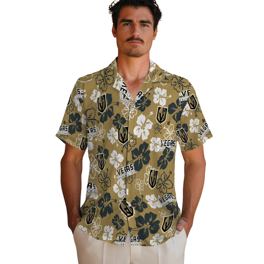 Vegas Golden Knights Hawaiian Shirt - Hibiscus Flower Design | Moonbestprint