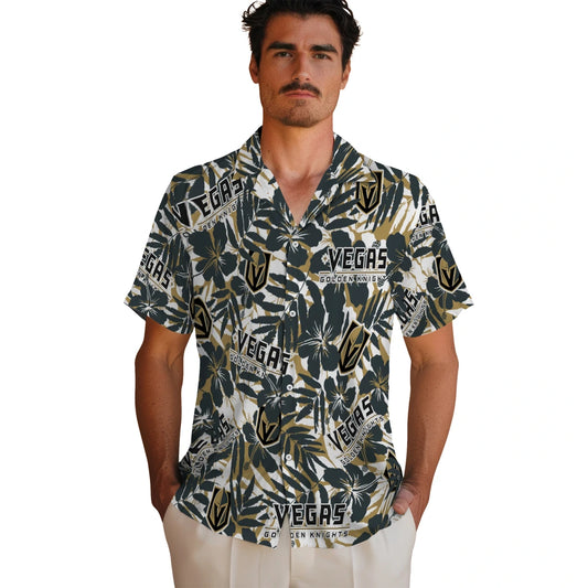 Vegas Golden Knights Hawaiian Shirt - Hibiscus Overlay | Moonbestprint