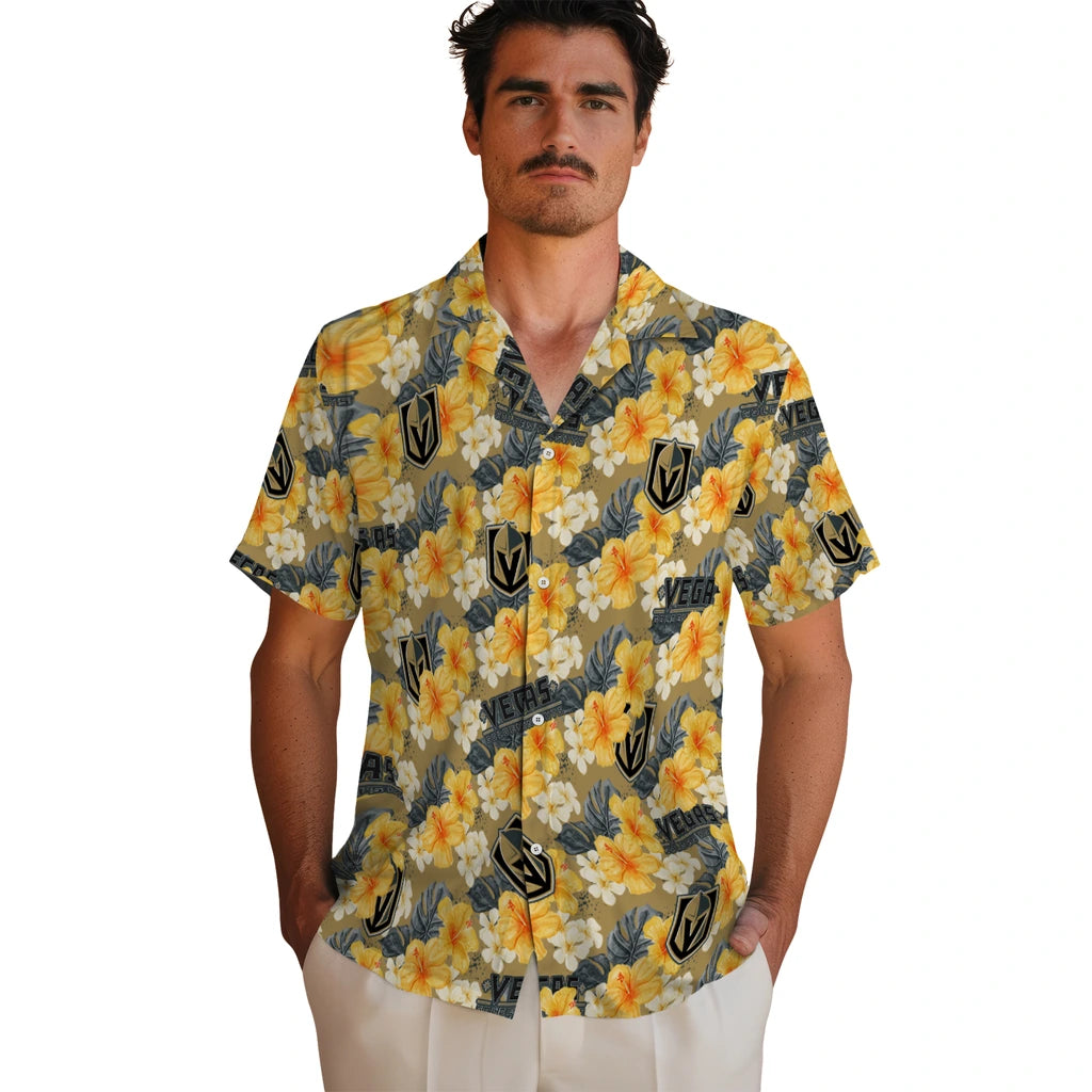 Vegas Golden Knights Hawaiian Shirt - Hibiscus Tropics | Moonbestprint