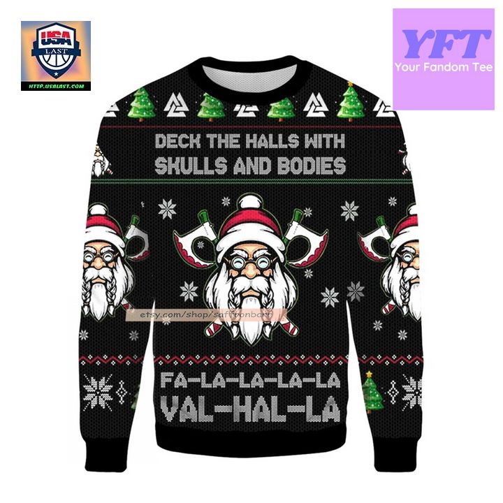 Viking Deck The Halls With Skulls And Bodies Falalala Valhalla 3d Ugly Christmas Sweater ? Usalast