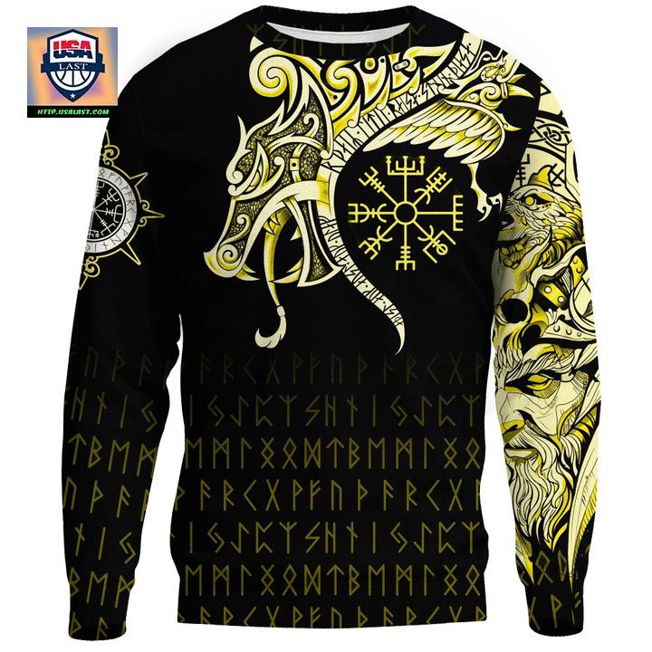 Viking Sweater Raven Tattoo And Vegvisir Yellow A31 ? Usalast
