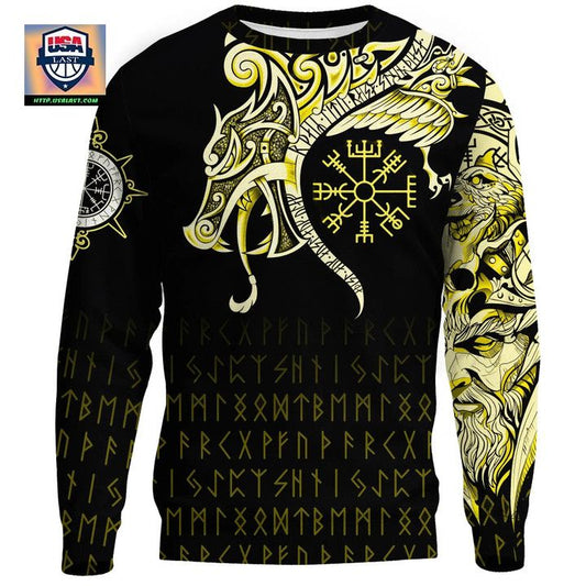 Viking Sweater Raven Tattoo And Vegvisir Yellow A31 ? Usalast