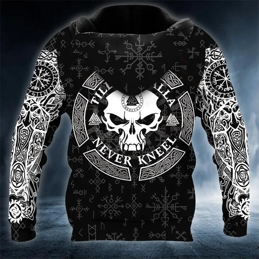 Viking Till Valhalla Never Kneel Tattoo 3D All Over Print Hoodie -Moonbestprint