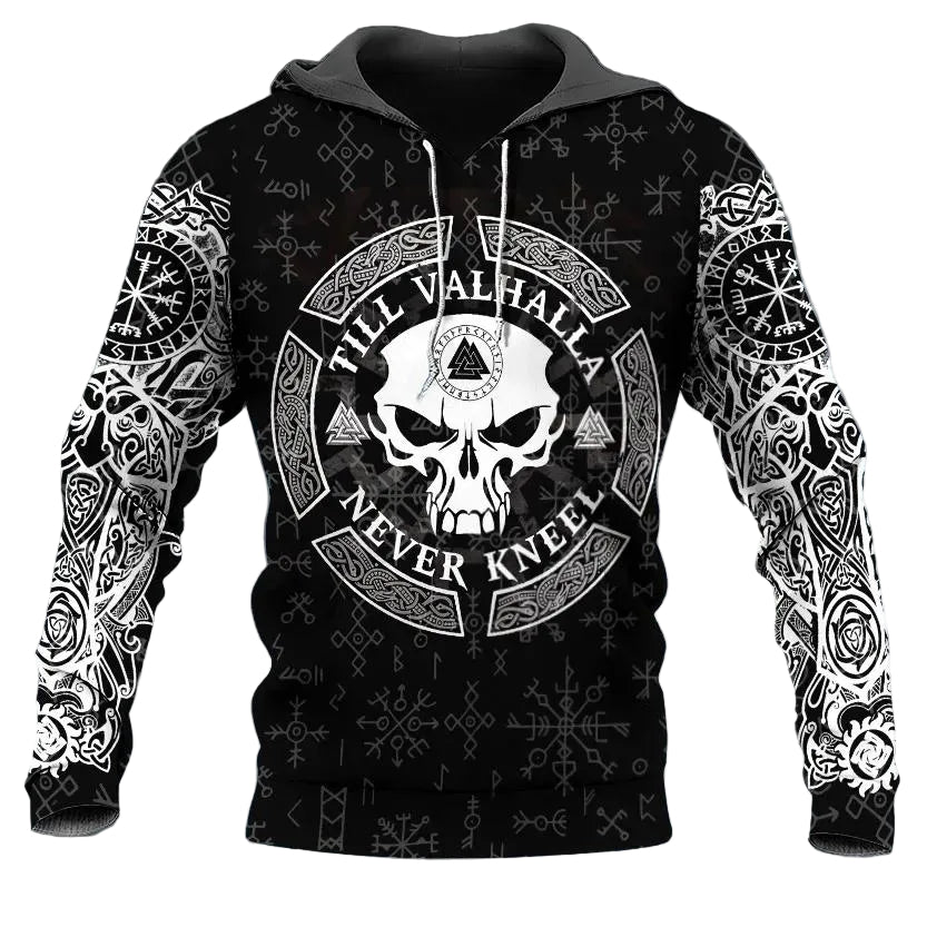 Viking Till Valhalla Never Kneel Tattoo 3D All Over Print Hoodie -Moonbestprint