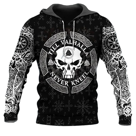 Viking Till Valhalla Never Kneel Tattoo 3D All Over Print Hoodie -Moonbestprint