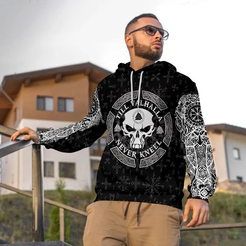 Viking Till Valhalla Never Kneel Tattoo 3D All Over Print Hoodie -Moonbestprint