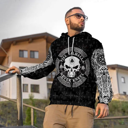 Viking Till Valhalla Never Kneel Tattoo 3D All Over Print Hoodie -Moonbestprint