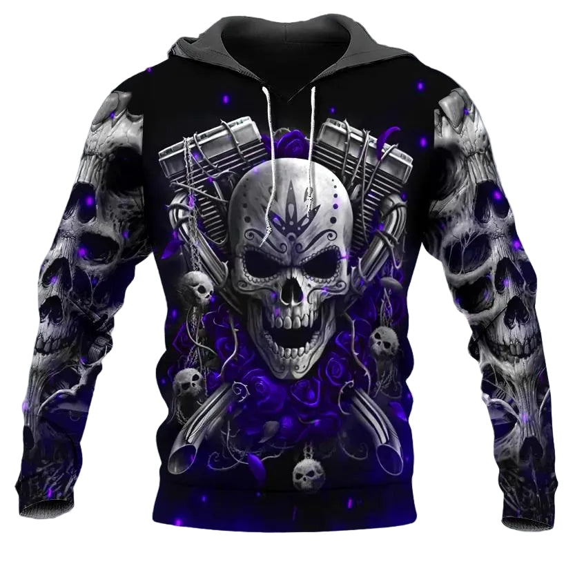 Violet Ghost Rider Skull 3D All Over Print Hoodie -Moonbestprint