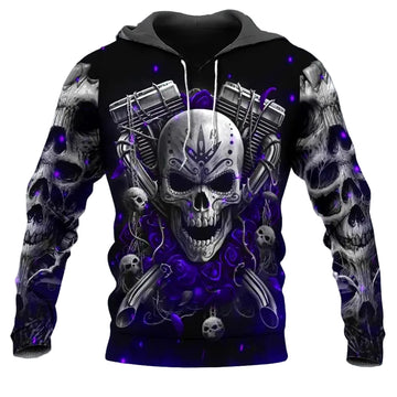 Violet Ghost Rider Skull 3D All Over Print Hoodie -Moonbestprint