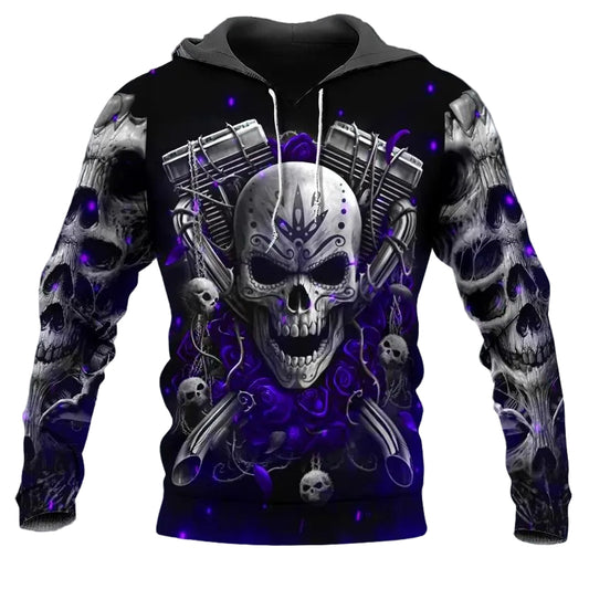 Violet Ghost Rider Skull 3D All Over Print Hoodie -Moonbestprint