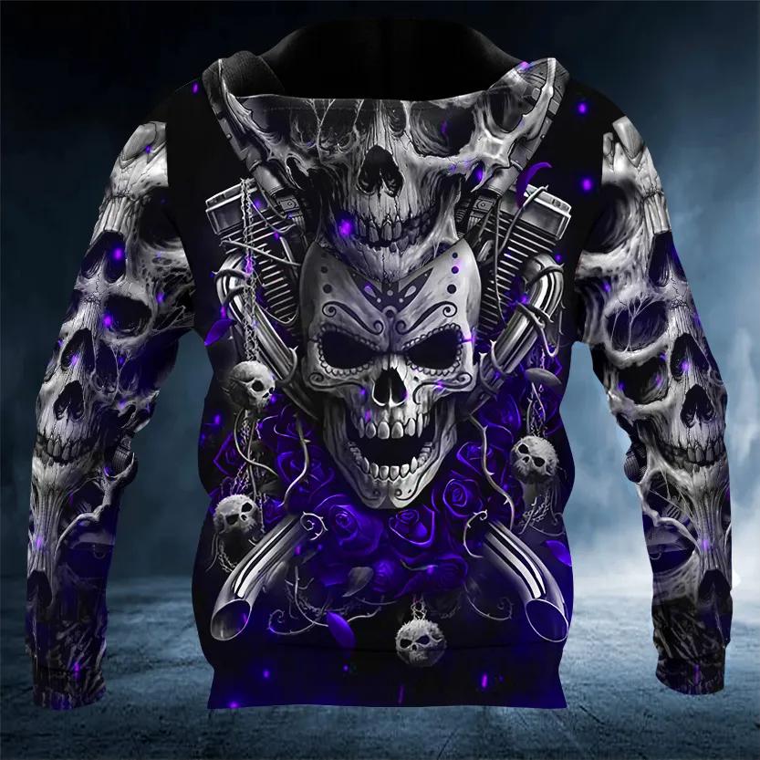 Violet Ghost Rider Skull 3D All Over Print Hoodie -Moonbestprint