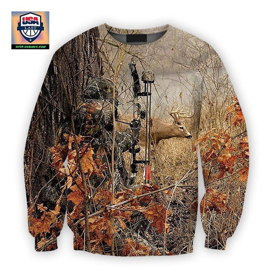 Viticstore Deers Hunting Falling Leaves 3D Brown Shade All Over Printed 3Xl Sweater For Hunter ? Usalast